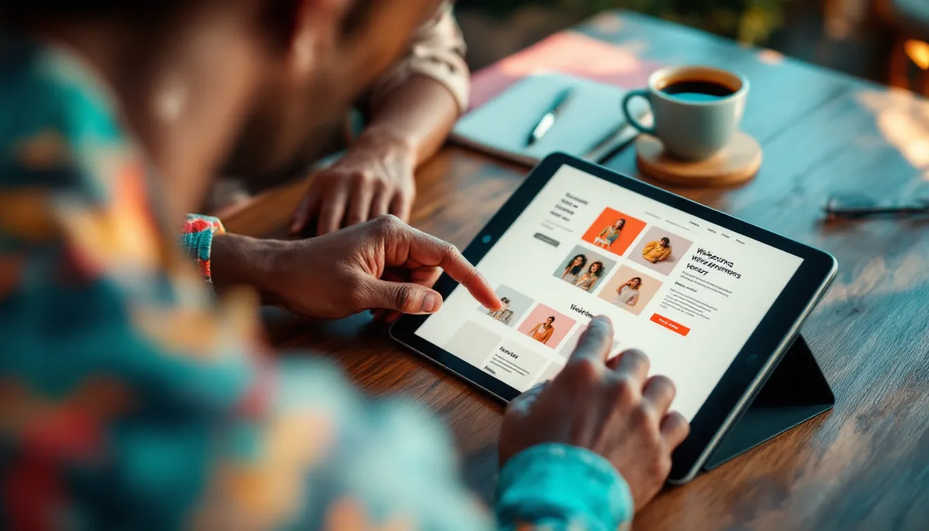 Agence web en Guadeloupe : validation de la maquette d'un site avec un commerçant, sur tablette aux Abymes