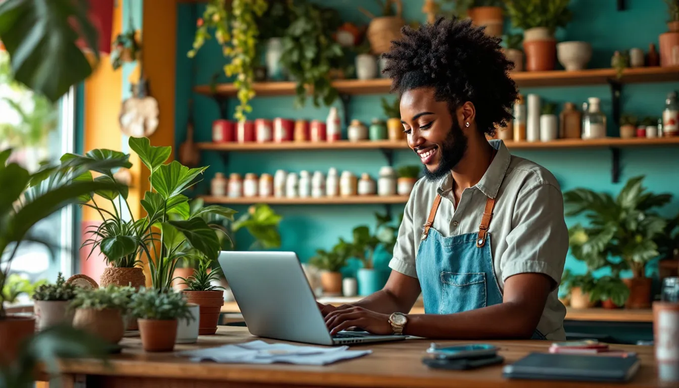 Agence web Guadeloupe : commerçant suivant les ventes de sa boutique en ligne sur ordinateur portable