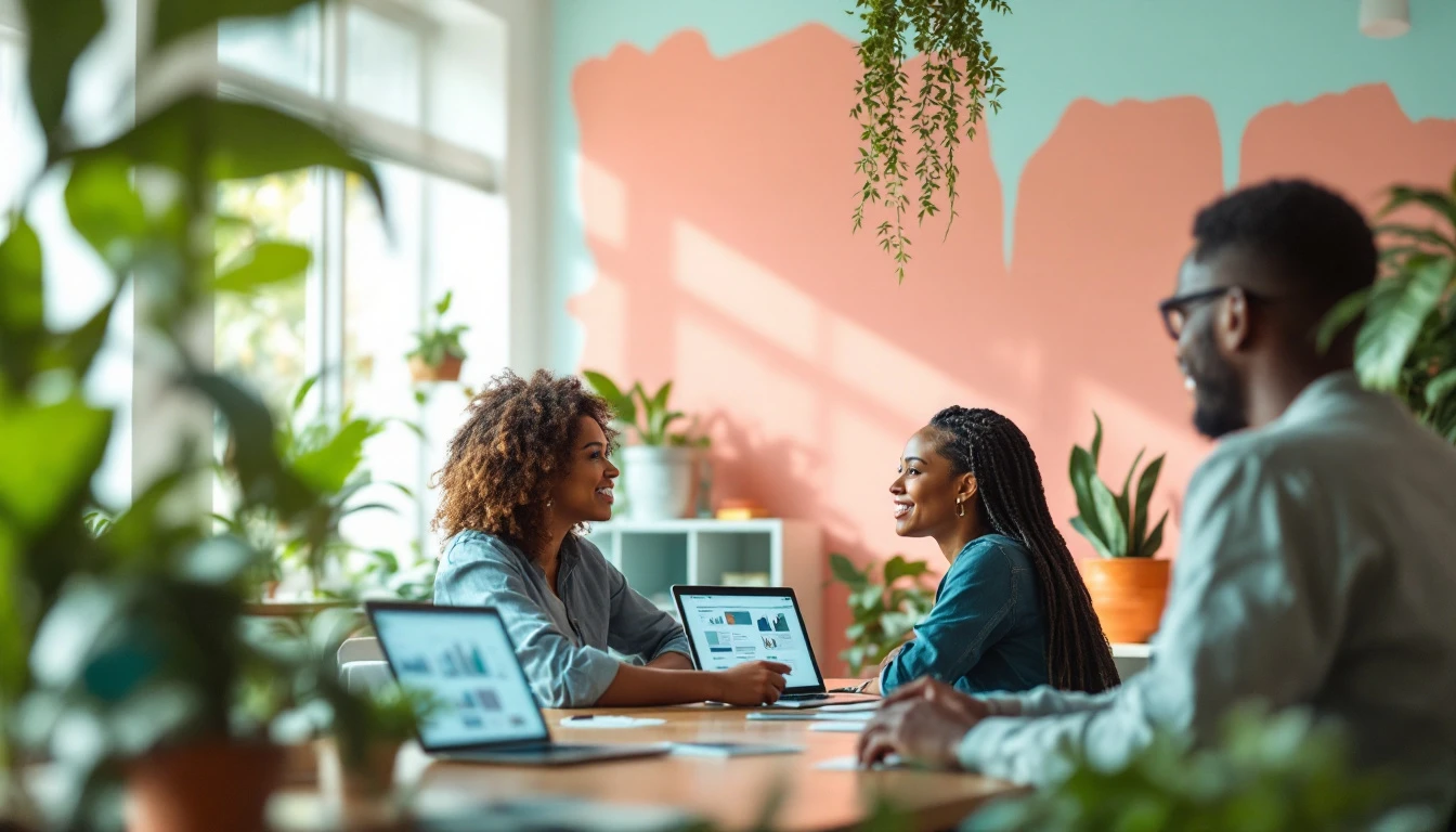 Agence communication Guadeloupe : conseillère Innotech IT présentant une stratégie de communication à un client local