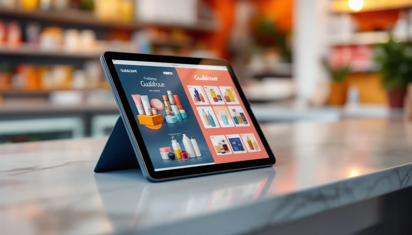Création de boutique en ligne en Guadeloupe : catalogue produits consulté sur une tablette