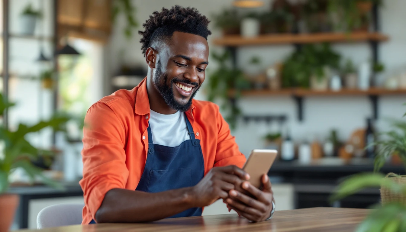 Création de site internet en Guadeloupe : dirigeant consultant son nouveau site sur son téléphone
