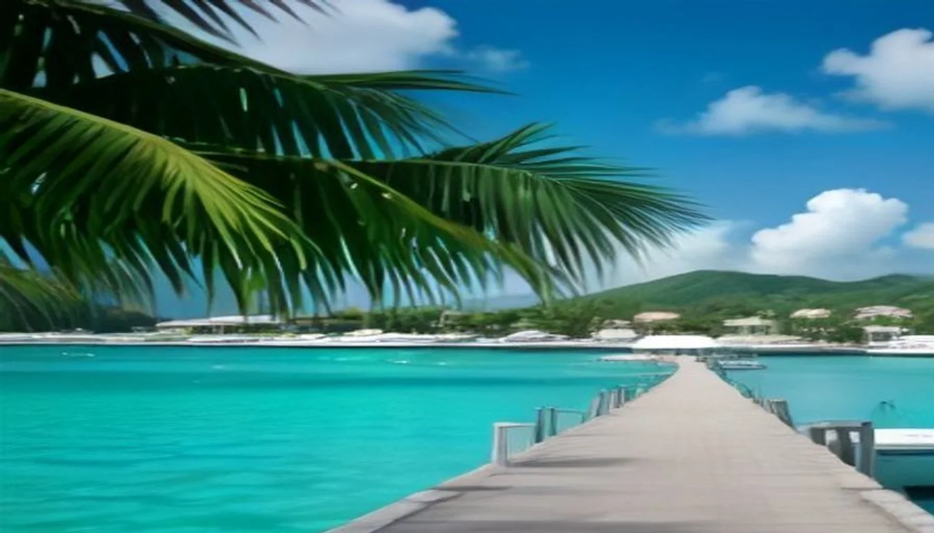 Création de site internet à Saint-Martin : ponton sur l'eau turquoise et bateaux au mouillage, plaisance et activités nautiques