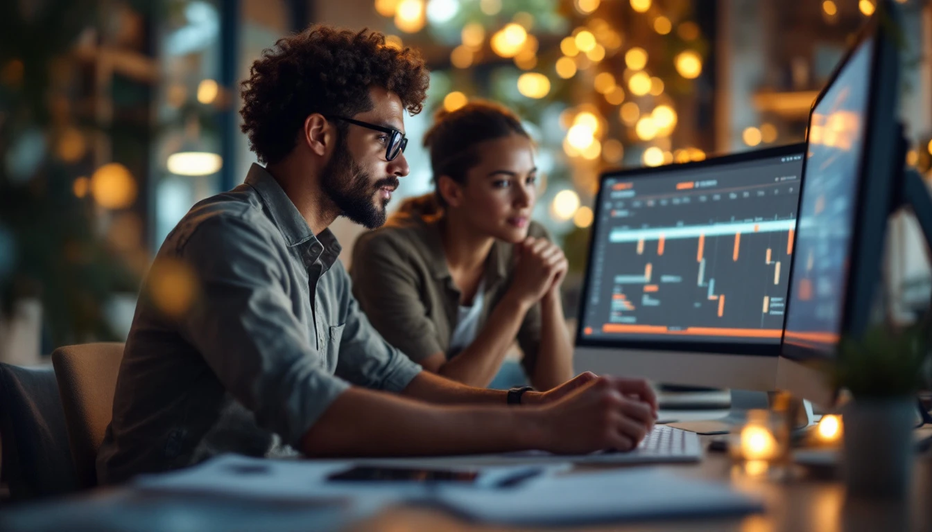 Services web Guadeloupe : suivi d'un planning de projet web sur écran par l'équipe Innotech IT